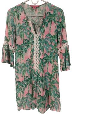 Lilly Pulitzer Pink & Green Palm Print Tunic Dress